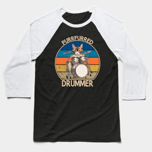 PurrFurred Drummer Funny Cat Playing Drums Baseball T-Shirt